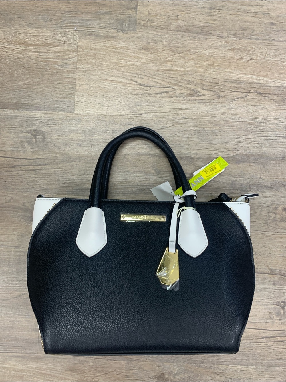 Gianni Bini Black and White Dome Satchel with Gold Accent